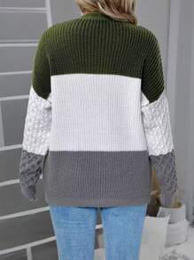 SHEIN LUNE Plus Size Women Colorblock Crew Neck Knit Sweater Top, Versatile Knit Pullover Fall Winter - Multicolor - View 2