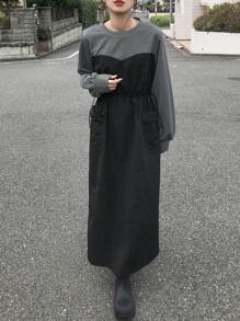 FRIFUL Women's Mid-Length Round Neck Casual Dress,Fall Dress Long Sleeve Dress