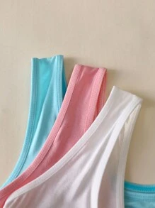 3pcs Comfy Cute Tween Girl Kitty Cat Camisole & Bra Set, Pink, White, Blue - Multicolor - View 4