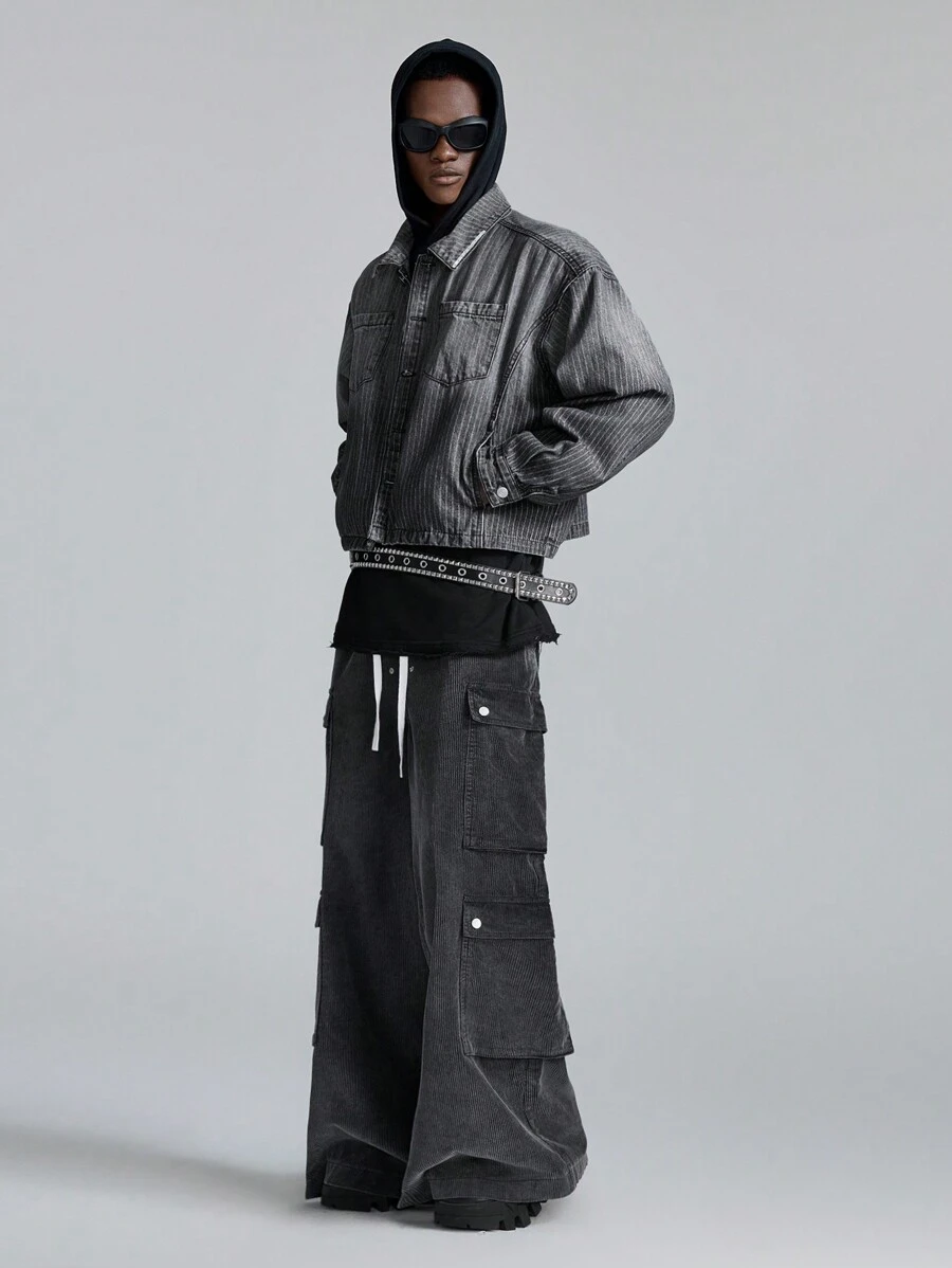 Manfinity VCAY Men's Casual Street-Style Dobby Embroidered Long Sleeve Shirt - Black - View 1