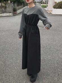 FRIFUL Women's Mid-Length Round Neck Casual Dress,Fall Dress Long Sleeve Dress