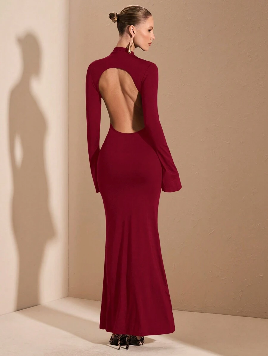 SHEIN BAE 优雅女士长袖超长休闲连衣裙，适合日常约会、外出、夜店派对装，秋季