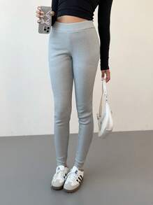 Aloruh Leggings casual da donna con vita alta, monocromatici, con fodera termica, adatti per l'autunno e l'inverno