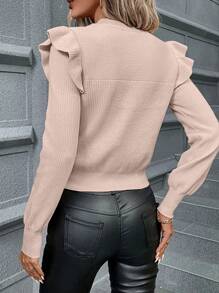 SHEIN Clasi Jersey holgado de punto con panel de volantes de cuello redondo y manga larga, de color liso, para otoño/invierno