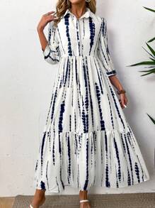 Breezaya 女士扎染图案休闲中长袖连衣裙，秋季长款度假海滩装 - 彩色 - 查看 4