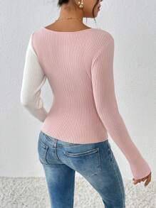 SHEIN Clasi Women's Elegant Commute Daily Ballet Style Slim Fashion Cross Design Slimming Beaded Detail Party Gathering V-Neck Autumn Winter Pullover Sweater Business Casual Woman,Work Wear,Fall Wedding Guest Dress,