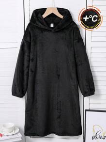 青少年女孩哥特式兔耳朵连帽法兰绒睡袍，冬季保暖阻燃睡衣 - 黑色 - 查看 1