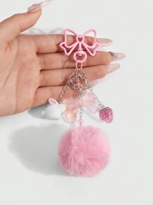 ROMWE Kawaii 1 chiếc INS Phong cách Hàn Quốc dễ thương ngọt ngào thời trang chất lượng cao dây chuyền bạc lông hồng nhựa nơ dâu tây mặt dây chuyền thỏ nhỏ & móc khóa, thích hợp cho phụ nữ, sử dụng hàng ngày hoặc làm quà tặng lễ hội Valentine - Hồng - Xem 6