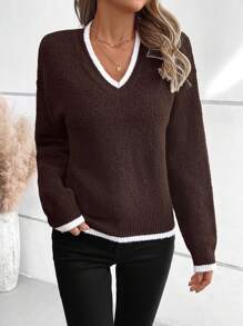 Chiquease Suéter holgado casual de cuello en V para mujer