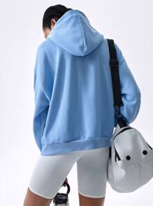 VARSITIE Hoodie Women's Casual Letter Print Pocket Hoodie Sweatshirt, Minimalist Outdoor Wear, Long Sleeve - Blue - View 2