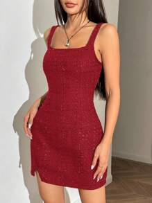 SHEIN EZwear Simple Fashion Casual Tweed Mini Dress For Daily Wear