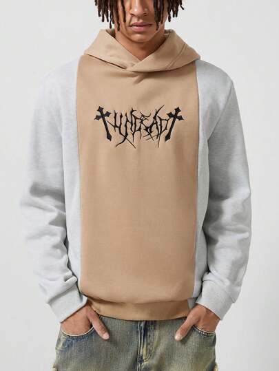 Street Life Men's Autumn Cross Embroidered Contrast Color Casual Hoodie Sweatshirt