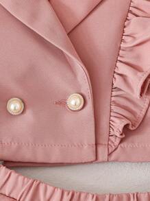 SHEIN Baby Mädchen süßes rosa Rüschen Besatz Langarm Jacke und gefalteter Rock 2-teiliges Set, Herbst & Winter - Pink - Übersicht 3