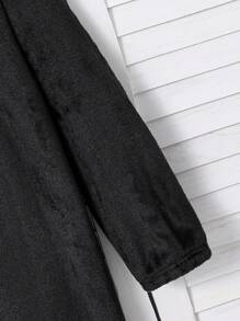 青少年女孩哥特式兔耳朵连帽法兰绒睡袍，冬季保暖阻燃睡衣 - 黑色 - 查看 5