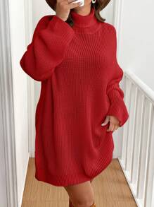 SHEIN Clasi Plus Size High Neck Drop Shoulder Sleeve Loose Pure White Sweater Dressbusiness Casual Woman,Work Wear,Fall Wedding Guest Dress, For Winter