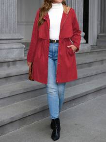 SHEIN LUNE Chaqueta con capucha gruesa para mujer talla grande, de manga larga, con cordón en la cintura, unicolor, para Año Nuevo