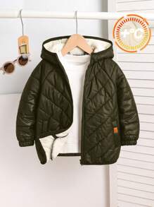 SHEIN Boys Casual Loose Sports Fabric Hooded Fleece Jacket, Super Warm For Outdoor In Cold Winter, Sweatshirt And Sweatpants Matching Set