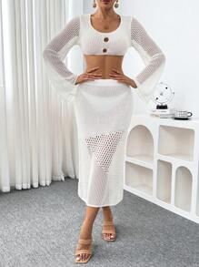 2pcs Set Crop Top And Bodycon Mini Skirt, Beach Resort Casual Outfit Summer - White - View 6