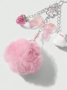 ROMWE Kawaii 1 chiếc INS Phong cách Hàn Quốc dễ thương ngọt ngào thời trang chất lượng cao dây chuyền bạc lông hồng nhựa nơ dâu tây mặt dây chuyền thỏ nhỏ & móc khóa, thích hợp cho phụ nữ, sử dụng hàng ngày hoặc làm quà tặng lễ hội Valentine - Hồng - Xem 4
