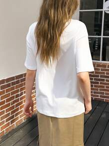 SHEIN Unity 女士休闲趣味腊肠犬印花宽松短袖圆领 T 恤图案 T 恤女式上衣 - 白色 - 查看 2