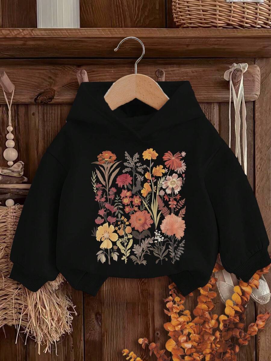 SHEIN Leap Crew 女婴针织柔软连帽套头衫，休闲厚款，适合寒冷天气 - 黑色 - 查看 1