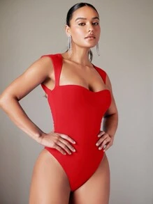 Silquee Body sin espalda con tirantes anchos para mujer - Rojo - Ver 2