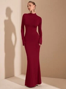 SHEIN BAE 优雅女士长袖超长休闲连衣裙，适合日常约会、外出、夜店派对装，秋季