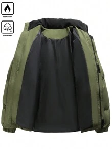 Manfinity Homme Plus Size Men's Casual Colorblock Long Sleeve Zip Front Padded Coat, Winter Going Out Bubble Coat Green Winter Coat, For Friends, Husband, Boyfriend Gifts - Multicolor - View 8