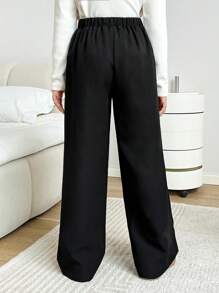 Tween Girls' Casual Solid Color Wide Leg Long Pants - Black - View 2