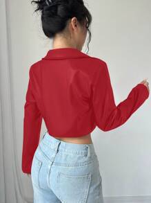 Chiquease Chaqueta de estilo motero corta con decoración metálica para mujeres, ropa con estética motociclista para el Año Nuevo - Rojo - Ver 2