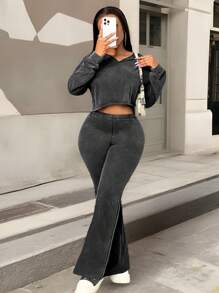 Slaydiva 2024 New Thanksgiving Women 2 Pieces Set, Casual Street Style Snowflake Fabric V-Neck Loose Long Sleeve Top And Pants