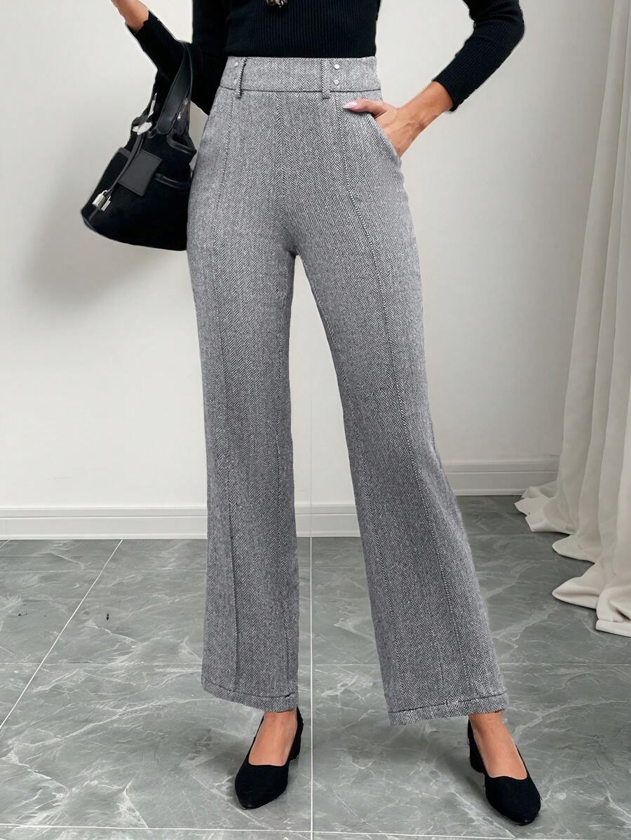 EMERY ROSE Flare Leggings Grey Woolen Ladies' Casual Business - Black and White - View 1