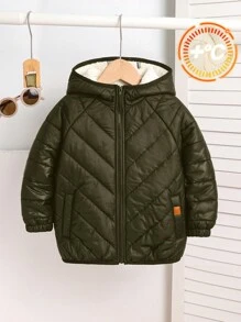 SHEIN Boys Casual Loose Sports Fabric Hooded Fleece Jacket, Super Warm For Outdoor In Cold Winter, Sweatshirt And Sweatpants Matching Set