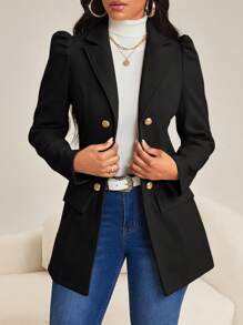 Quần áo thu đông thời trang mùa thu trang phục phụ nữ mùa thu trang phục phụ nữ thanh lịch công sở váy thường ngày thanh lịch giản dị ve áo dệt màu nâu tay áo trùm đầu nút vàng vừa vặn mới áo khoác dài tay phụ nữ trang phục phụ nữ - màu đen - Xem 5