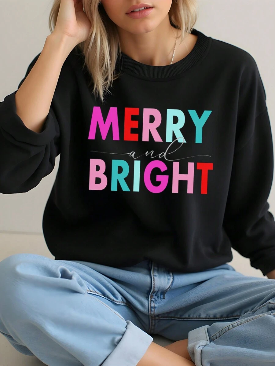 SHEIN LUNE Áo nỉ mỏng nhẹ, đa năng, phong cách tối giản Anh Quốc, thích hợp cho nữ, mặc đi nghỉ mát, thường ngày, thoải mái, dáng rộng, thời trang thu đông xuân, mặc ở nhà. - màu đen - Xem 1