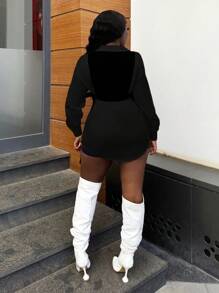 Slaydiva Casual White Loose Long Sleeve Shirt Dress And Black Tie Up Vest Top Set