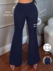 SHEIN SXY Low Waist Solid Flare Leg Skinny Suit Pants Party Sexy Elegant Date Night Party In Fall/Winter - Navy Blue - View 3