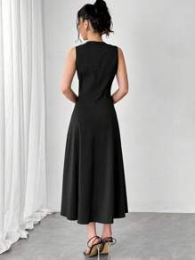 Calvaya Sleeveless Round Neck Waisted A-Line Casual Midi Dress, Versatile Daily Wear Maxi Women Outfit