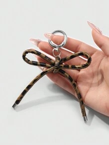 ROMWE Kawaii 1 件时尚别致棕色豹纹蝴蝶结皮革钥匙扣，多功能，适合女性的高端礼物，日常使用
