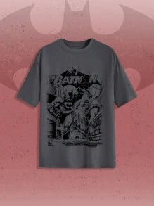 Batman X ROMWE 女士休闲街头印花宽松 T 恤 - 深灰色 - 查看 6