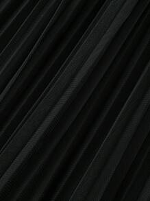 SHEIN Unity Váy lưới Maxi xếp ly màu trơn cạp chun giả ngọc trai trang trí cỡ lớn cho nữ - màu đen - Xem 4