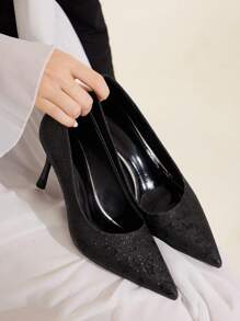 CUCCOO CHICEST Pointed Toe High Heel Floral Print Pumps For Women - Black - View 2