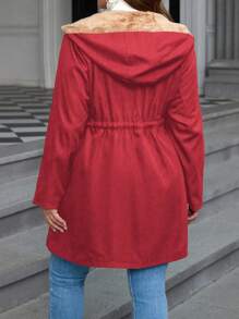 SHEIN LUNE Chaqueta con capucha gruesa para mujer talla grande, de manga larga, con cordón en la cintura, unicolor, para Año Nuevo