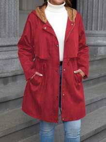 SHEIN LUNE Chaqueta con capucha gruesa para mujer talla grande, de manga larga, con cordón en la cintura, unicolor, para Año Nuevo