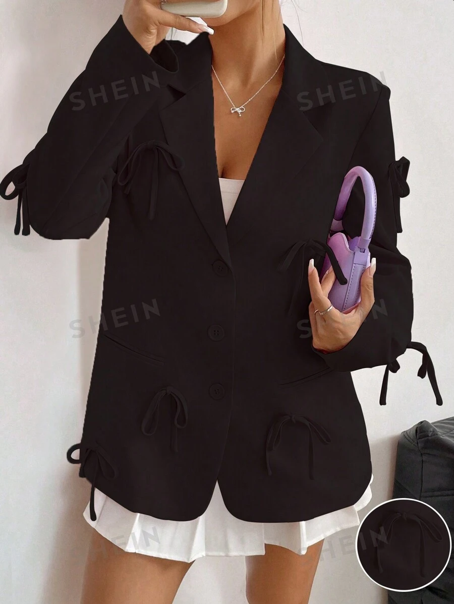 Rafferiza Chaqueta de mujer con diseño minimalista de moño, casual y a la moda para uso diario