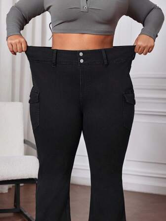 SHEIN CURVE+ Plus Size Damer Black Denim Flare Jeans