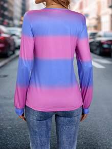 SHEIN LUNE Casual Gradient Print Round Neck Lantern Sleeve T-Shirt, Autumn Graphic Tees Women Tops
