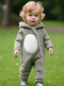 SHEIN 1 pieza Mono de manga larga con capucha con bordado de pingüino elegante y lindo para niños pequeños - Gris - Ver 5