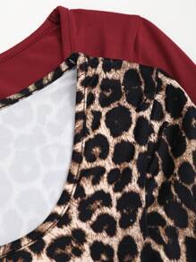 SHEIN Unity 性感方领褶皱修身 Y2K 豹纹休闲长袖 T 恤图案猎豹印花 T 恤女式春季上衣