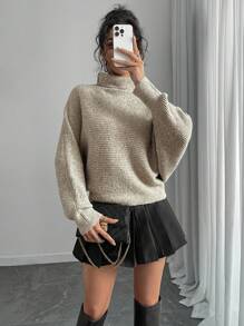 Chiquease New Casual Loose High Neck Drop Shoulder Retro Korean Style Women Sweater Pullover For Autumn/Winter Knit Pullover Fall - Khaki - View 6